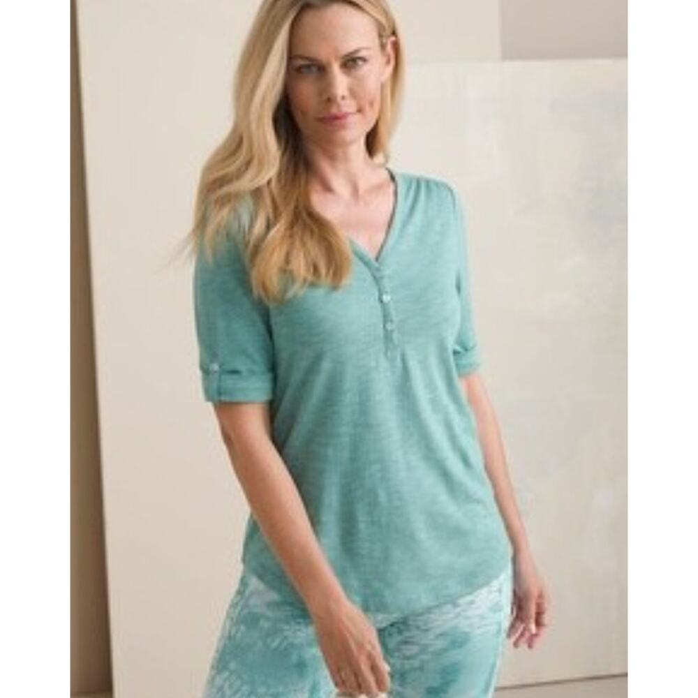 Chico's Cotton-Blend Slub Henley Tee 1 M